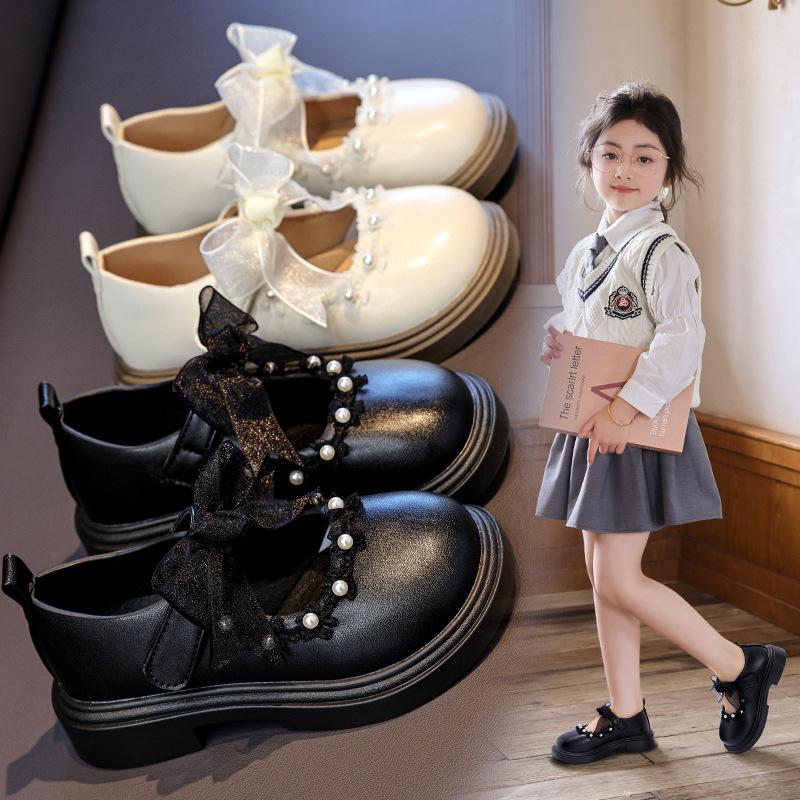 Chic Girls' White Princess Dress Shoes, 2025 Autumn Collection, Soft Sole Leather, Casual Elegance