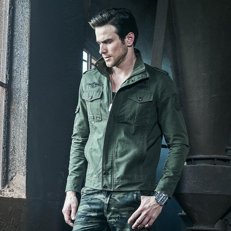 Askeri Mont Erkek Yıkanmış Pamuklu Motosiklet Ceket Erkek Uçuş Ceketi