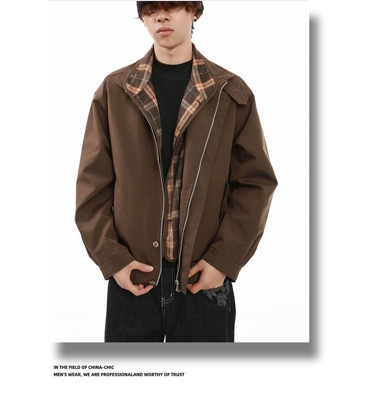 Men's Retro Plaid Stand-Up Collar Jacket - Autumn/Winter Trendy Couple Top