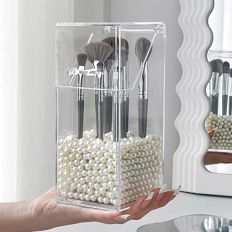 1PCS Makeup Lipstick Cosmetic Box Organizer Tube Transparent Fashion Desktop Makeup Brush Bucket Cup Holder With Lid Dust-proof
