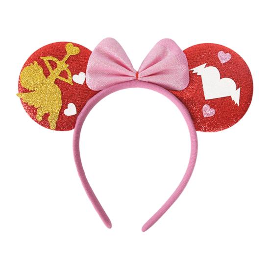 Tiara de Dia dos Namorados Glitter Vermelho Rosa Coração Faixa de Cabelo Brilhante Fofa Acessórios de Cabelo de Orelha para Dia dos Namorados Aniversário Festa de Casamento Fantasia