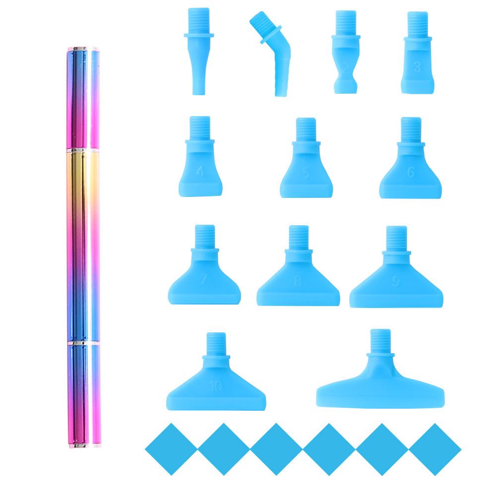 Rainbow Gradient Metal Diamond Painting Pen Kit with 12 Plastic Tips and 6 Wax Pads Ergonomic Handle for 5D Diamond Art Rhinestone Crafts