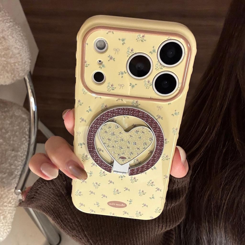Small floral magnetic stand case suitable for Apple 17 Pro Max, iPhone 16 glitter, 13 fresh style, 15 soft