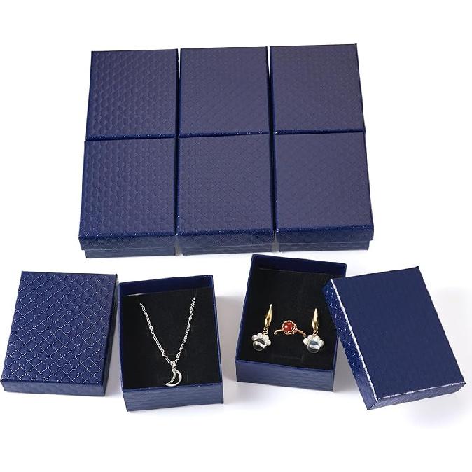 Craftdady 12 vnt. juodos mažos papuošalų dėžutės su deimanto raštu, kartoninės popierinės dovanų dėžutės su dangteliais, karoliukų pakabukai, auskarai, žiedai, tuščios vitrinos dėžutės