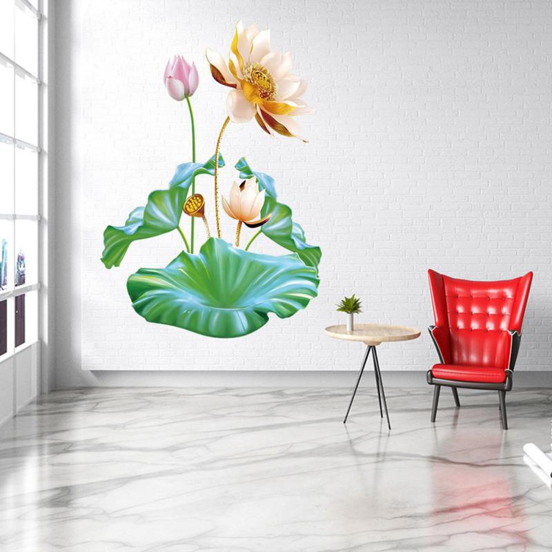 2pcs Lotus Flower Wall Stickers Waterproof Wall Decal Wallpaper For Living Room Bedroom Decoration