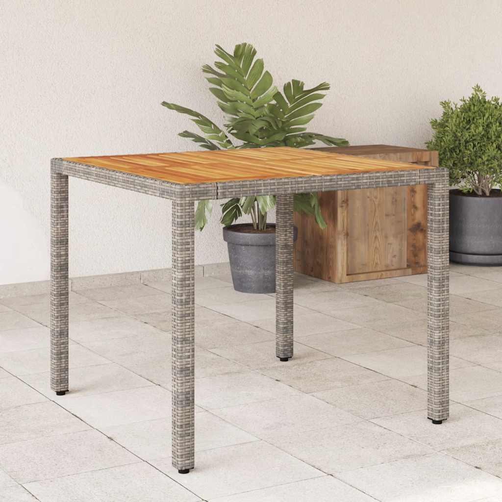 Garden Table with Acacia Wood Top Grey 90 x 90 x 75 cm Poly Rattan