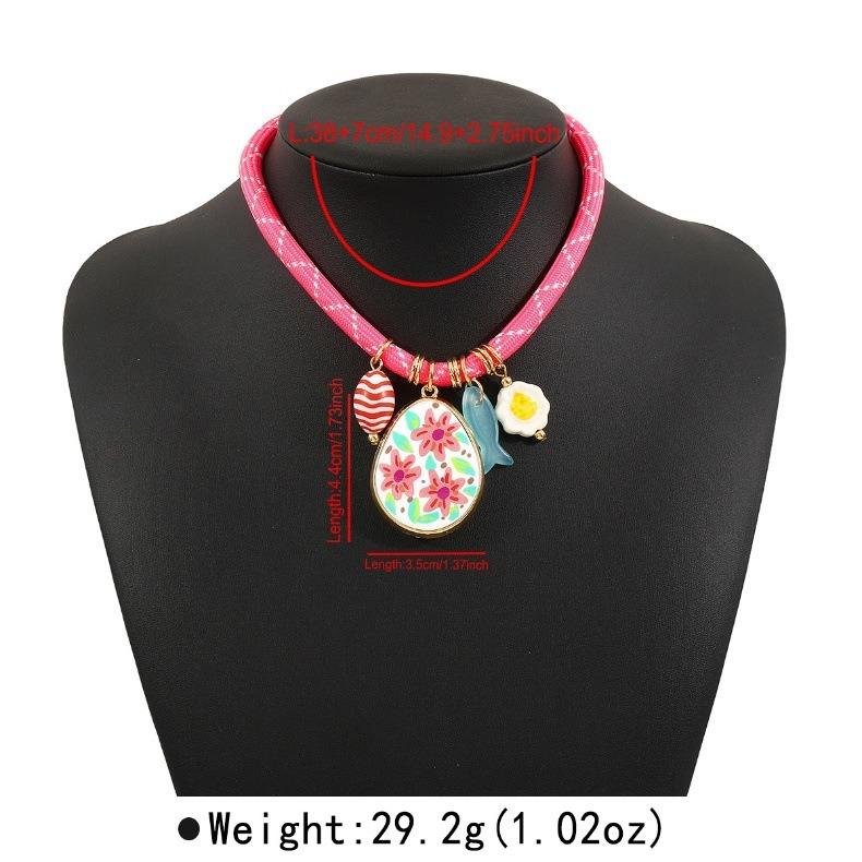 Cord Multi Enamel Pendant Necklace Women Boho Ethnic Statement Collar Jewelry Accessory