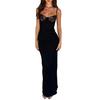 Dames Cami Kant Bodycon Maxi Jurk Spaghettibandjes Mouwloos Split Lange Jurk Sexy Laag Uitgesneden Avondjurk voor Cocktailparty Nachtclubs