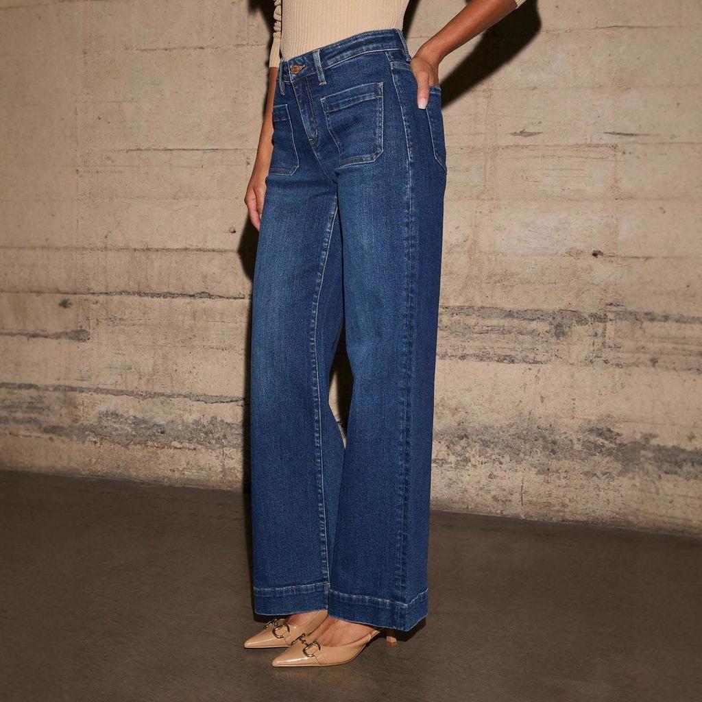 2025 Spring Women's High-Waisted Wide-Leg Retro Jeans - Slimming and Versatile Style