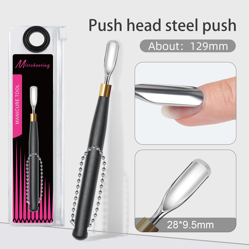 Black Handle Hook Type Cuticle Pusher Nail Polish Remover Gel Scraper Stainless Steel Clean Manicure Tool for Nail Art