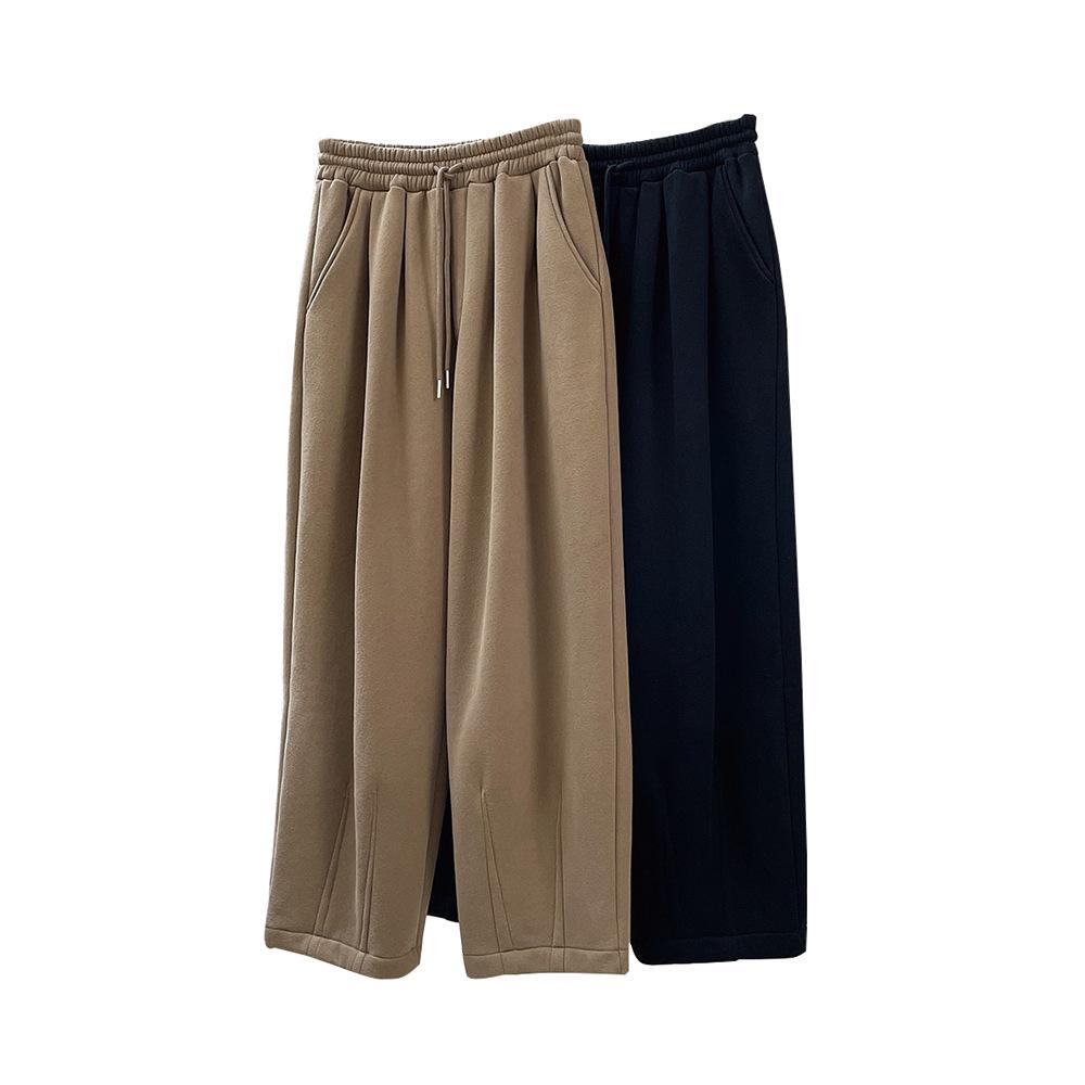 Dámské zimní ležérní volné tepláky korejského stylu s elastickým pasem, dekonstruovaným designem a sametovou podšívkou