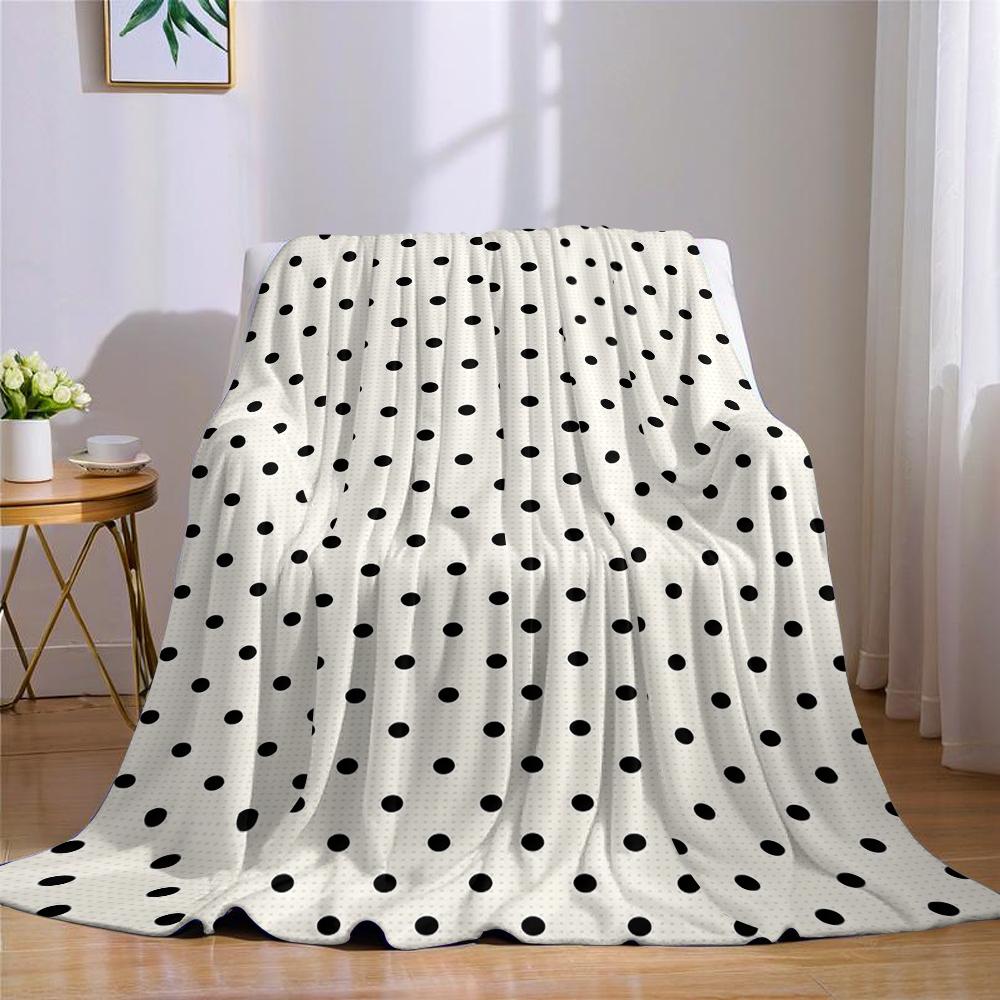 Klassische Schwarze Polka Dots Creme Flanelldecke Warm Weich Halloween Weihnachten Sofa Warm Gemütlich Dekorative Deko Für Alle Jahreszeiten
