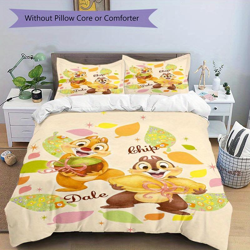 3pcs Nuts Chip 'n' Dale Cartoon Design Bedding Set 1 Soft Quilt Cover + 2 Pillowcases, Machine Washable Suitable for All Seasons,S062