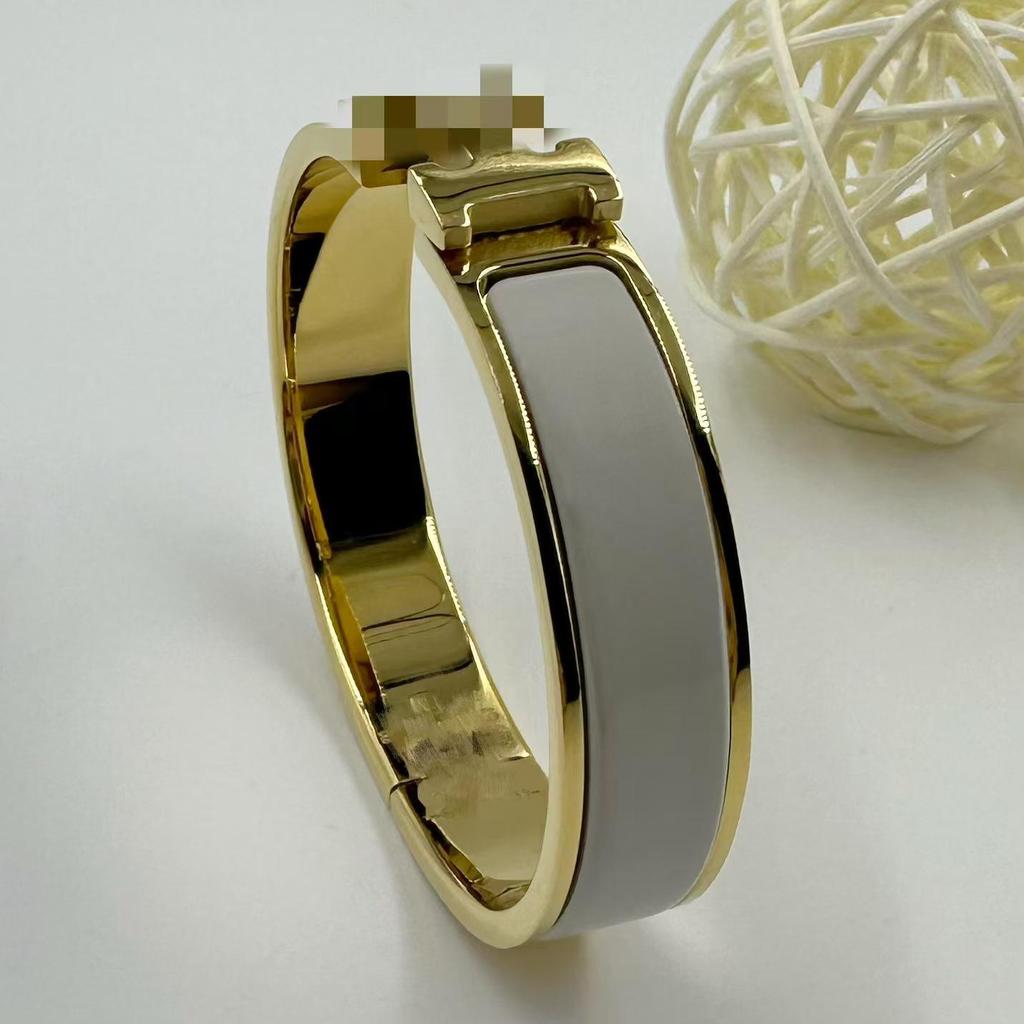 H Letter 12MM Enamel Titanium Steel Bracelet - European & American Fashion Bangle