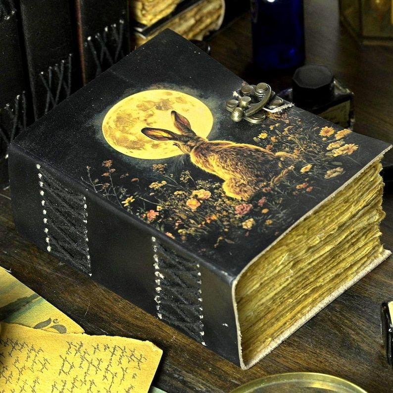 Bunny Rabbit Leather Grimoire Journal: Handmade Deckle Edge Notebook