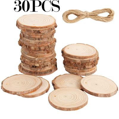 30Pcs Natural Wood Slice Round Rustic Wood Pieces Craft Wood Circle Kit Party Unfinished Wooden Slices Decoration for DIY