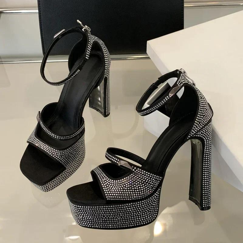 Women's Shoes Fashion High Heel Sandals Hollow Out Open Toe Sandals Platform Square Heels Shoes for Women Party Shoes Zapatos