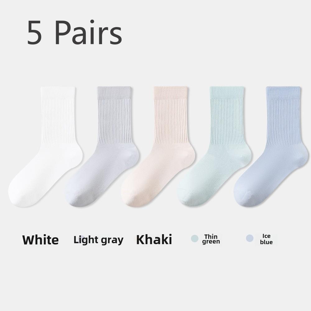 5 Pairs of Women's Spring and Summer Mid-calf Anti-odour, Sweat-absorbent, Casual and Versatile Breathable Loose Pile Socks