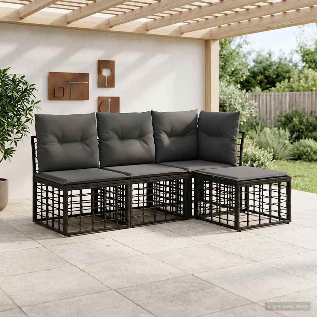 Outdoor Sofa Set Black Polyester