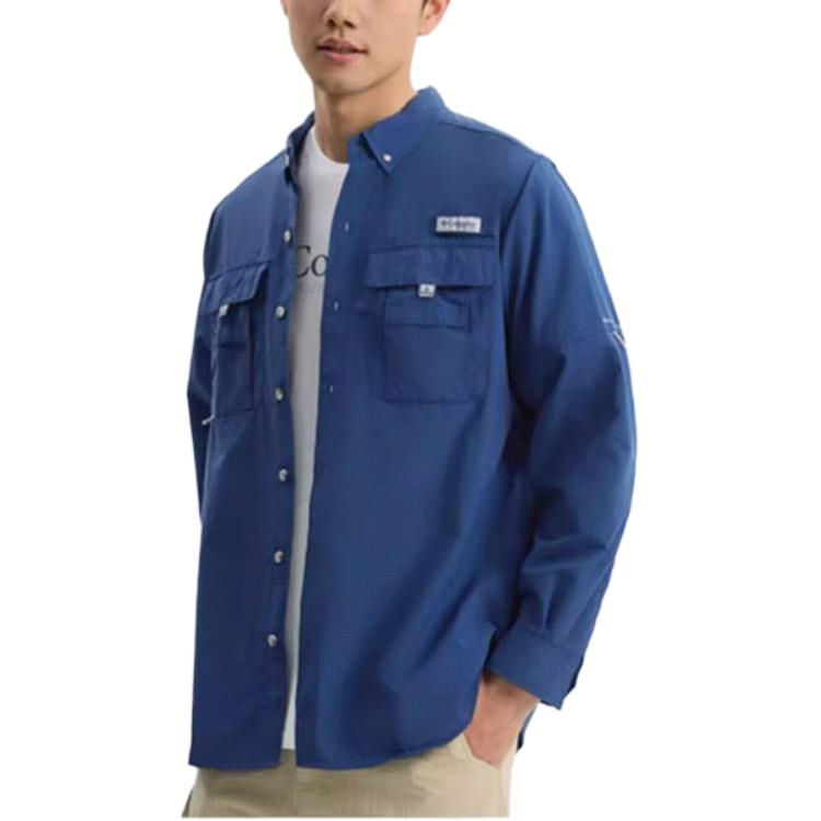 Columbia PFG Fashion Versatile Comfortable Casual Breathable Sun Protection Long Sleeve Outdoor Multi-Pocket Shirt Unisex shirts Blue FJ7048-468