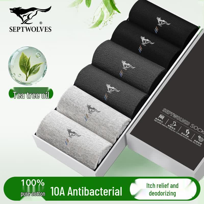 Septwolves Men s Tea Tree Oil Antibacterial Mid-Calf Socks One Size