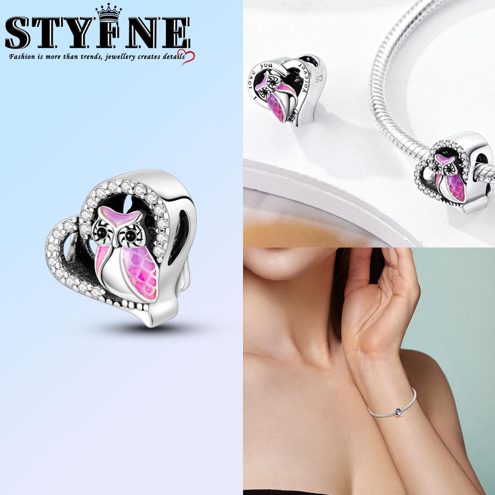 Copper Fashion Purple Owl Charms Beads Owl Safety Chain Fit Original Bracelets Diy Graduation Jewelry Gifts