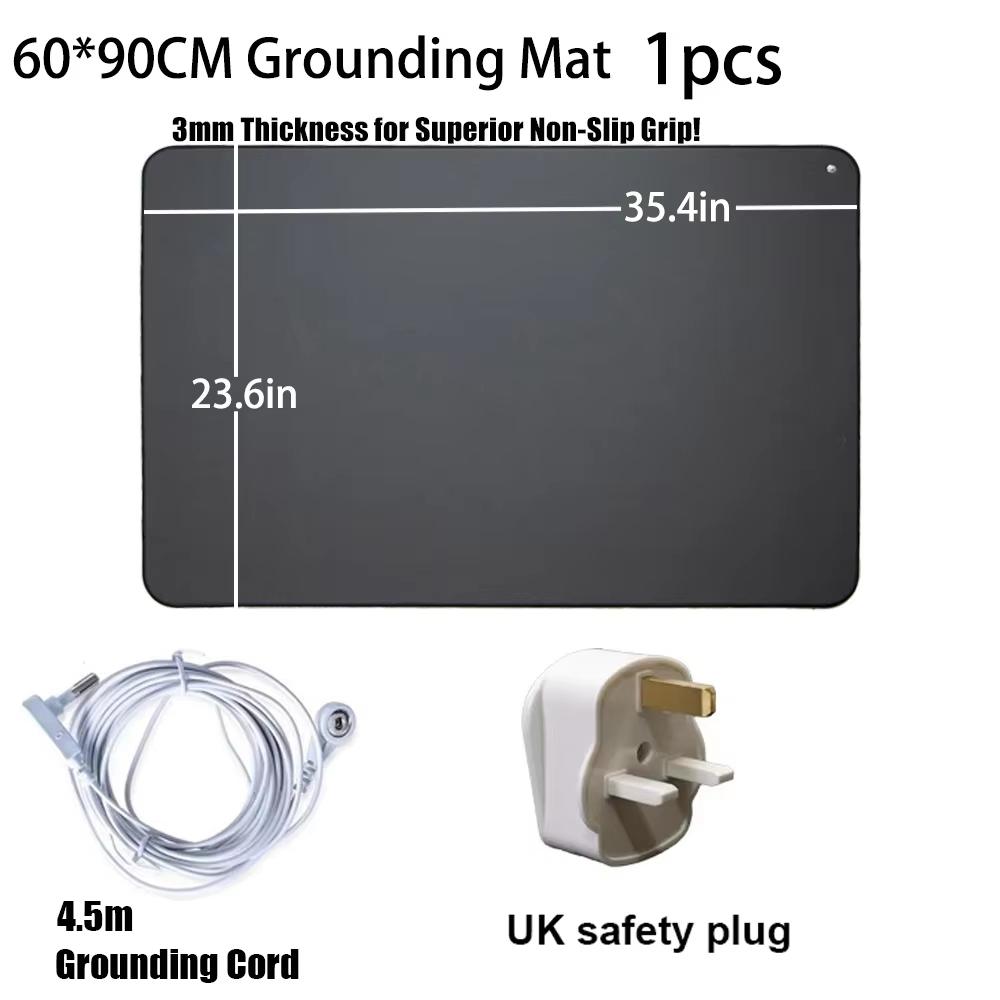 90x60cm Uzemňovací podložka 3mm Vodivá PU kůže Uzemňovací podložka s 4,5m kabelem Antistatická podložka na jógu a spánek Černá UK Plug beige