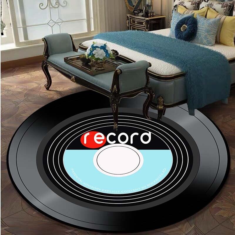 3D Vinyl Record Printed Soft Round Floor Mat Carpet Living Room Area Bedroom Rug