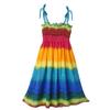 Girls Bohemian Beach Dress Off Shoulder Floral Sleeveless Rainbow Straps Suspender Dress with Necklace Summer Outfit