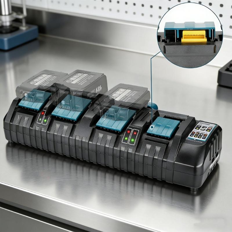 8A Battery Chargers for BL1830 BL1840 BL1850 14.4V-18V 4 Ports Battery Rapid Chargers with Double USB Port Indicator