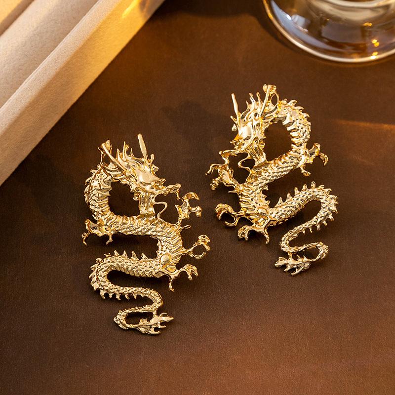 Retro Silver Dragon-Carved Zodiac Earrings