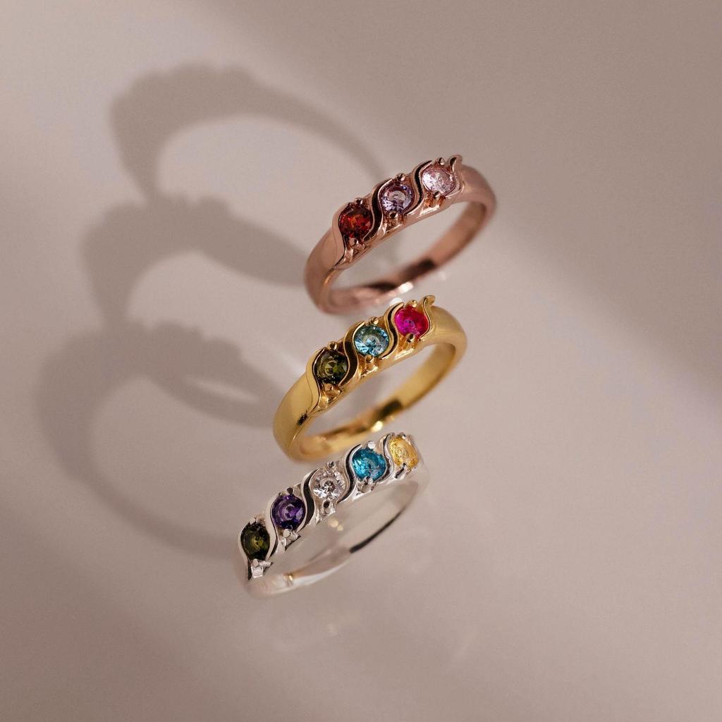 Colorful Zirconia Personalized Fashion Ring with Maillard Accents and December Birthstone