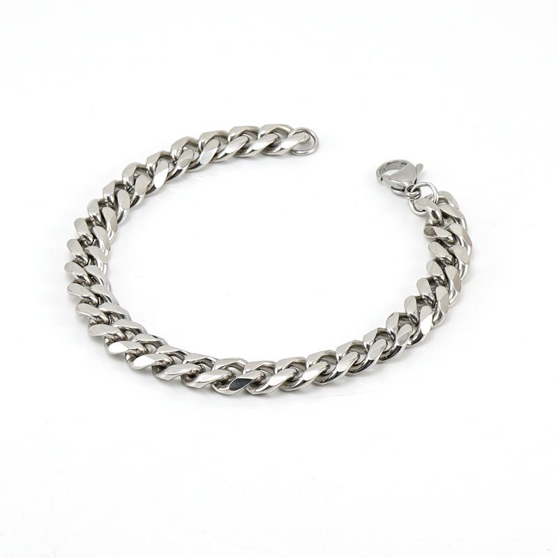 Men's Polished Titanium Steel Six-Sided Cuban Chain Bracelet - Simple, Versatile Hip Hop Style
