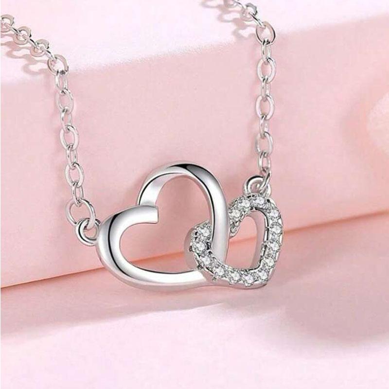 New Fashion Simple Silver Color Love Heart Pendant Necklace Charm Chain Collares Necklace for Women Party Jewelry Daily Wear