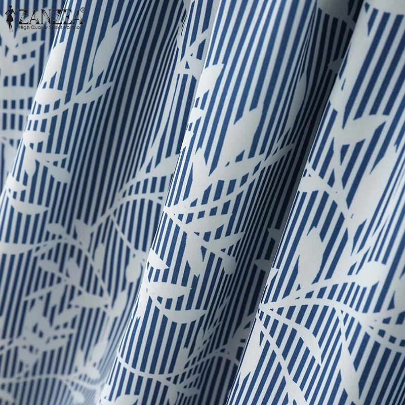 ZANZEA Women Casual Round Neck Loose Long Sleeve Print Blouse