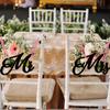 1 Par de Placas de Cadeira de Madeira Mr Mrs Pingente para Pendurar na Costa da Cadeira Com Fita Decoração de Cadeira Para Decorações de Casamento