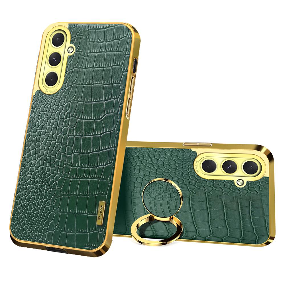 For Samsung Galaxy S24 FE Case Finger Ring Kickstand TPU+Leather 6D Electroplating Phone Cover
