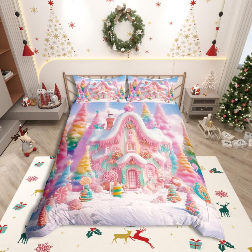 Homewish Merry Christmas Duvet Cover SetFestival Xmas For Girls Bedding SetHappy New Year Decor