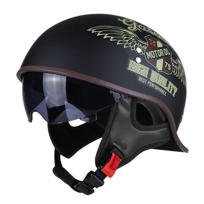 Motorcycle Helmet Men's Summer Half Helmet Retro Women's Electric Car, Locomotive Lightweight Scoop Helmet with Endoscope