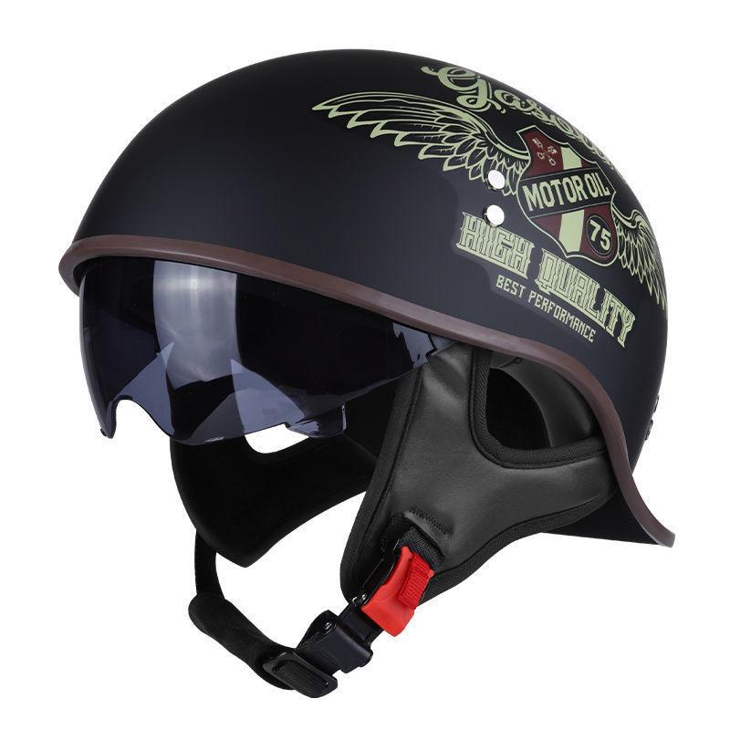 Motorcycle Helmet Men's Summer Half Helmet Retro Women's Electric Car, Locomotive Lightweight Scoop Helmet with Endoscope