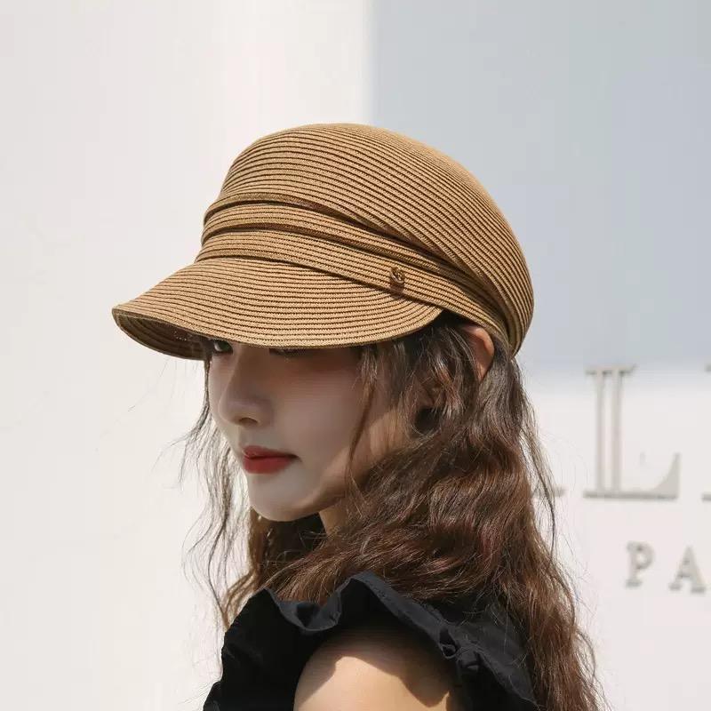new Japanese Hats For Women Solid Plain Octagonal Newsboy Cap Ladies Summer Casual Straw Hat Beret Painter Cap Military Bonnets