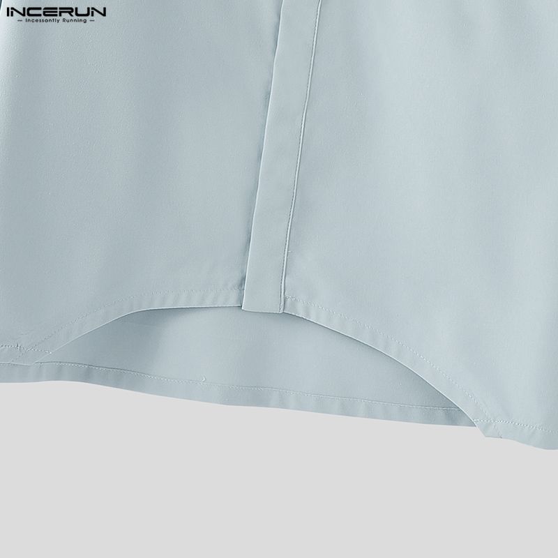 INCERUN Oversized Men Lapel Neck Long Sleeve Casual Loose Cropped Shirts