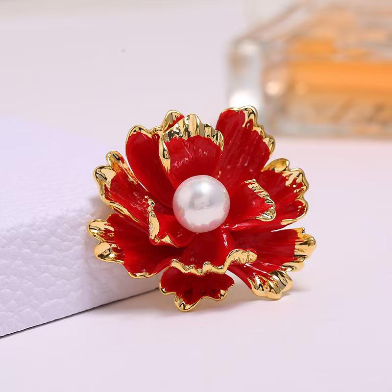Women's Crystal Rhinestone Fabric Corsage Brooch with Pearl Accents