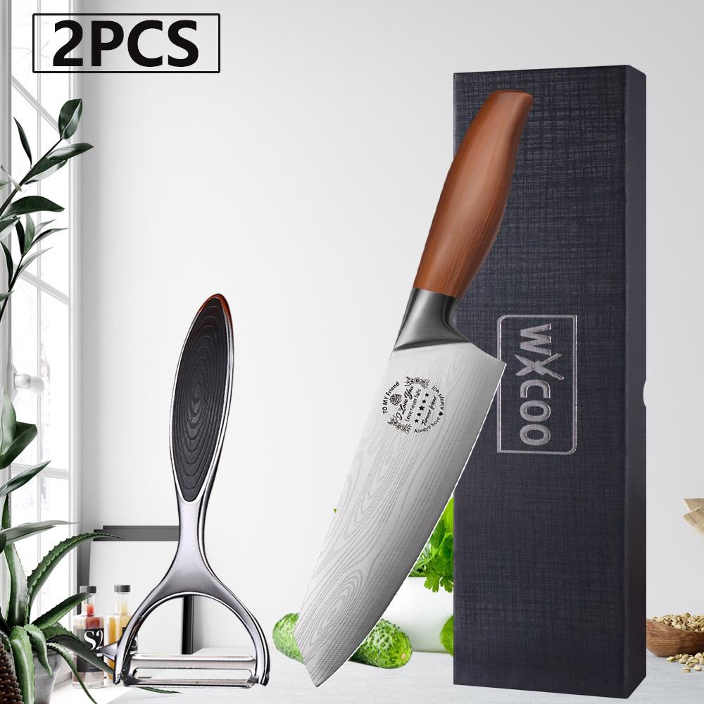 WXCOO Professional Chef's Knife Japanese Sharp Meat Cleaver Cooking Damascus Laser Kitchen with Gift Box Fruit Slicing Knife