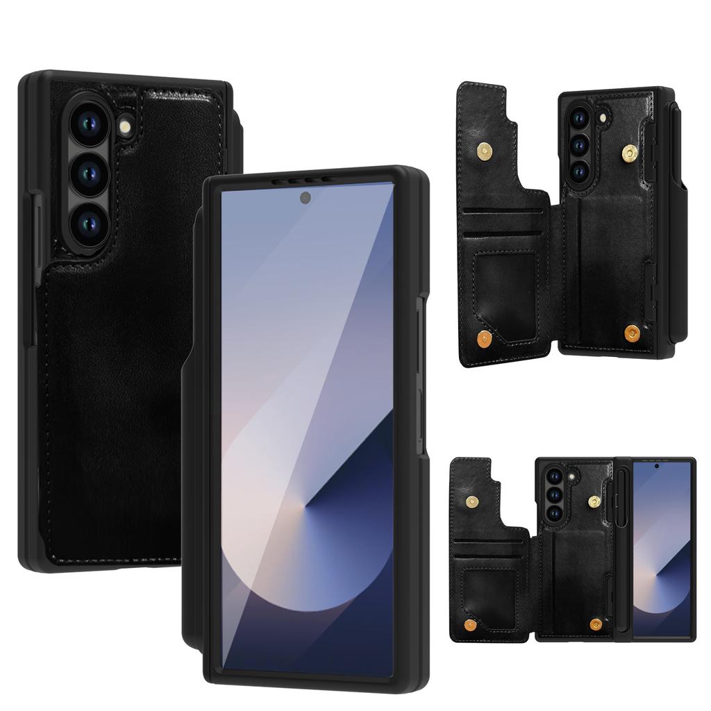 For Samsung Galaxy Z Fold6 5G Case Full Protection PU+PC Phone Cover with Front Film Card Holder