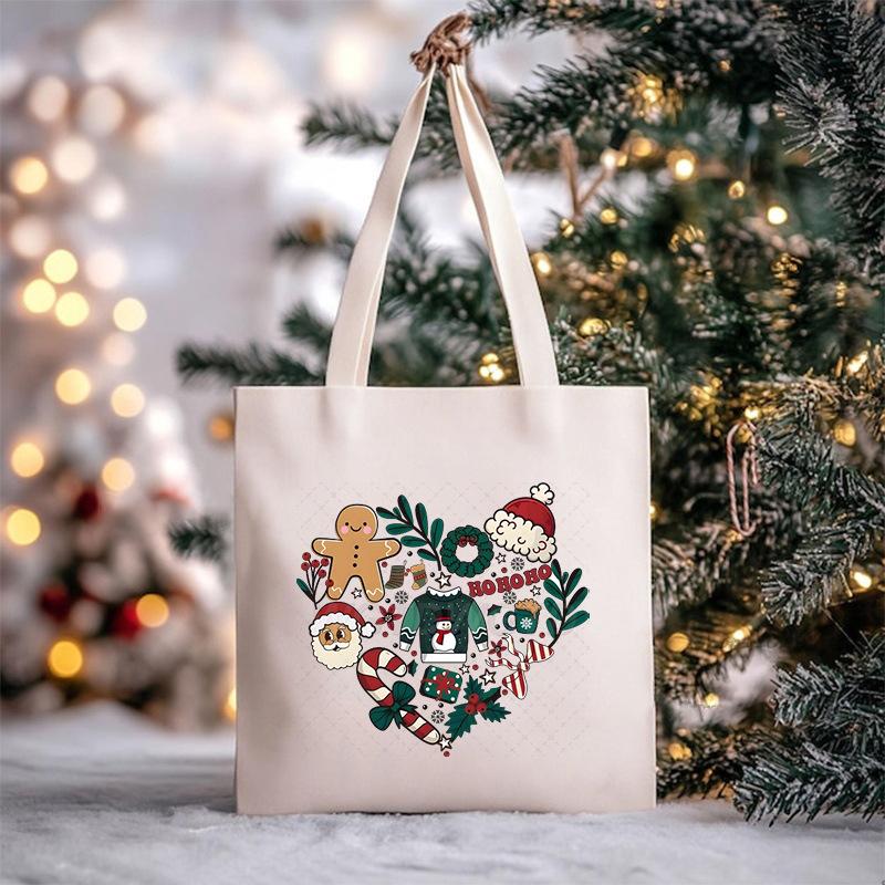Christmas Christmas Printed Canvas Bag Large Capacity Casual Trend Student Shoulder Bag Tote Bag