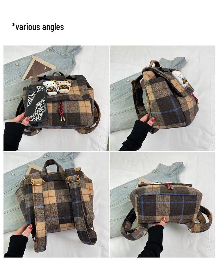 Damen Retro Karomuster Rucksack: Handtasche im koreanischen Stil für Kätzchen-Pendler für Herbst & Winter