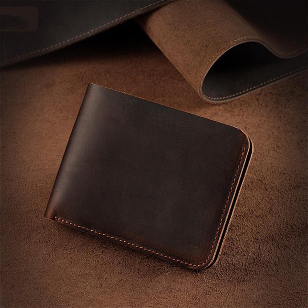 Nouveau Portefeuille Rétro pour Homme en Cuir de Vachette Pleine Fleur Durable Couleur Café Foncé