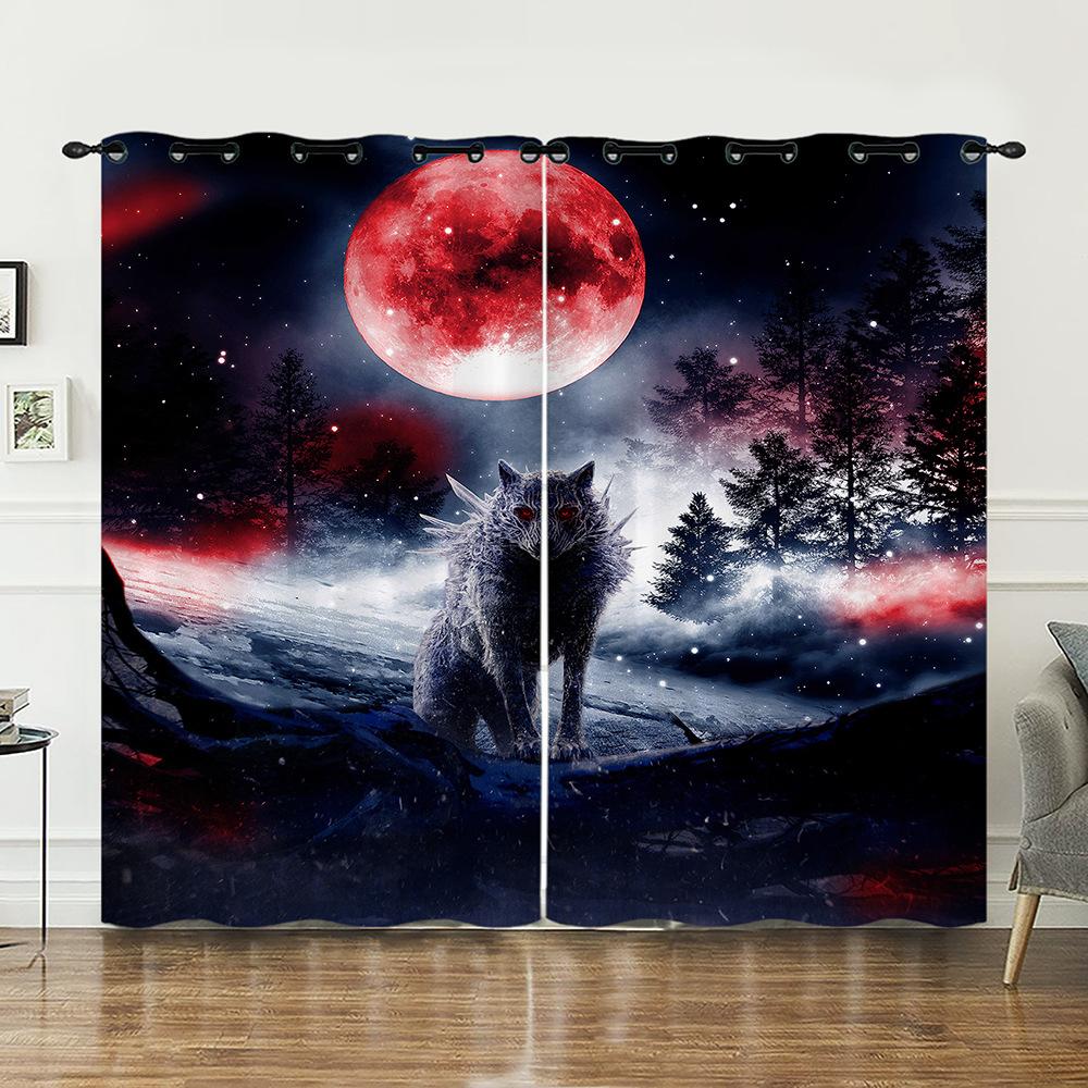 Штора Животное Волк Медведь Штора Цифровая печать Светонепроницаемая штора Без перфорации 2pcs*97cm*114cm*2
