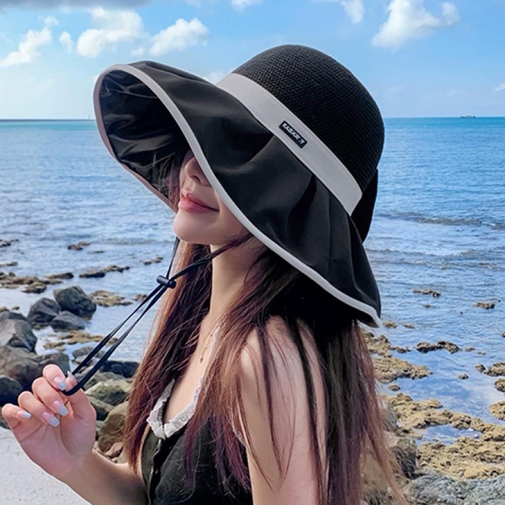 Spring and Summer New Outdoor Sunshade Straw Hat Women's Full Bucket Hat Big Brim Sun Hat Face Covering Cycling Sun Protection Hat